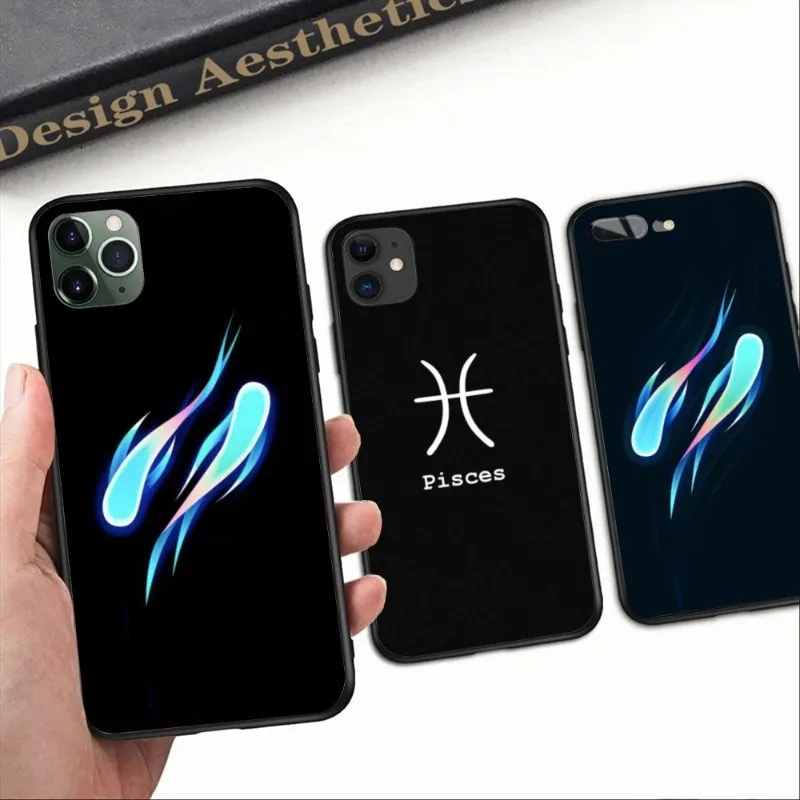 Pisces Astrology Smart Phone Case for iPhone 14 13 12 11 XS X 8 7 6 Plus Mini Pro Max SE 2022 Black Soft Phone Cover Funda