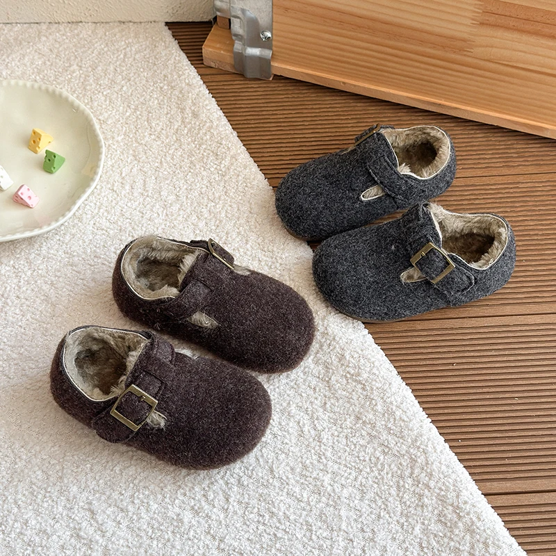 Children Winter Moccasins Shoes Simple Style Kids Warm Cotton Shoes Soft Sole Girls Casual Loafers Non-slip Size 23-36