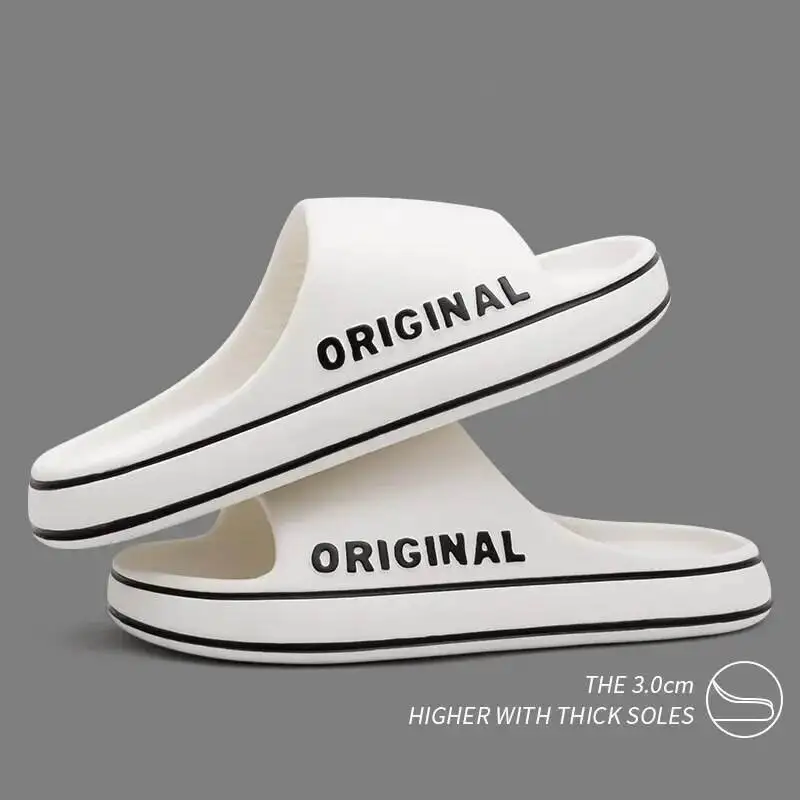1pc Women Letter Slippers Beach Slides Solid Color Mens Thick Sole Indoor Bathroom Anti Slip Shoes Summer Couple Sandals