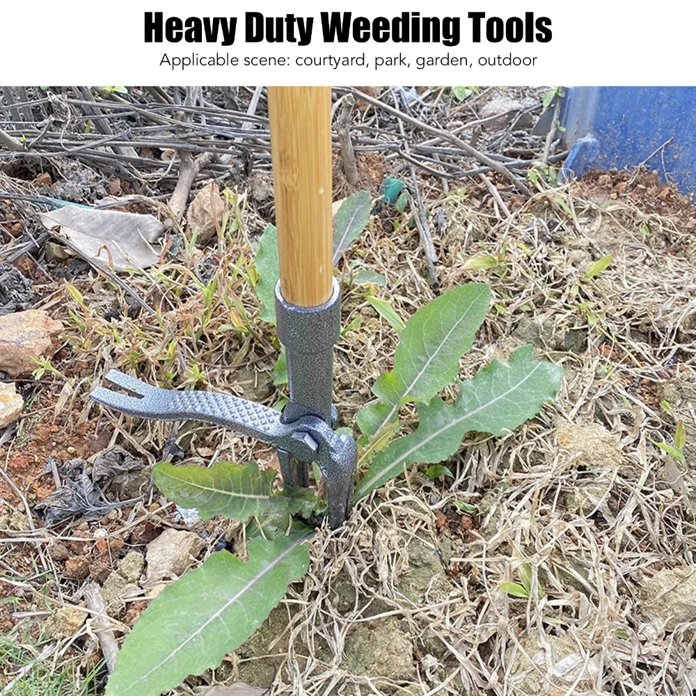 Durable Steel Head Stand Up Weeder 4-Claw Dark Grey Manual Root Puller Efficient Manual Operation Compact Weed Puller Tool