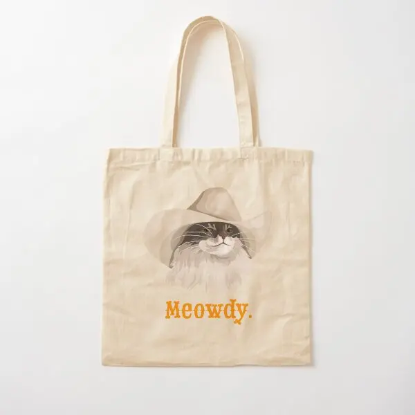 Meowdy Cat Wearing A Cowboy Hat Meme Cot  Canvas Bag Shopper Designer Fabric Grocery Printed Travel Ladies Tote Casual Foldable