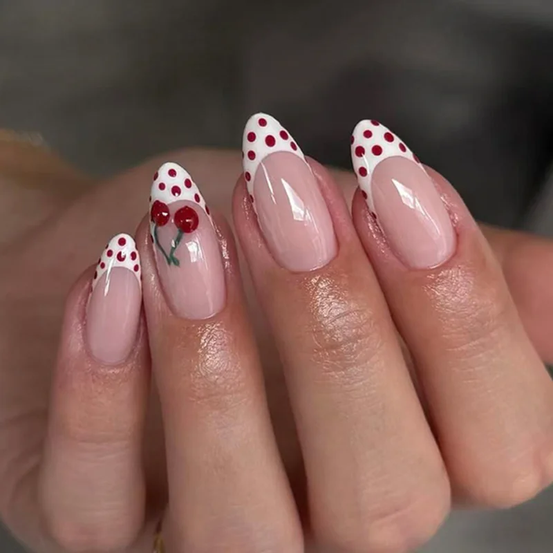 Franse stippen Draagbare nepnagels Medium waterdruppel Versierde kunstnagels Druk op nagels Manicure Volledige nageltips Nagelbedels