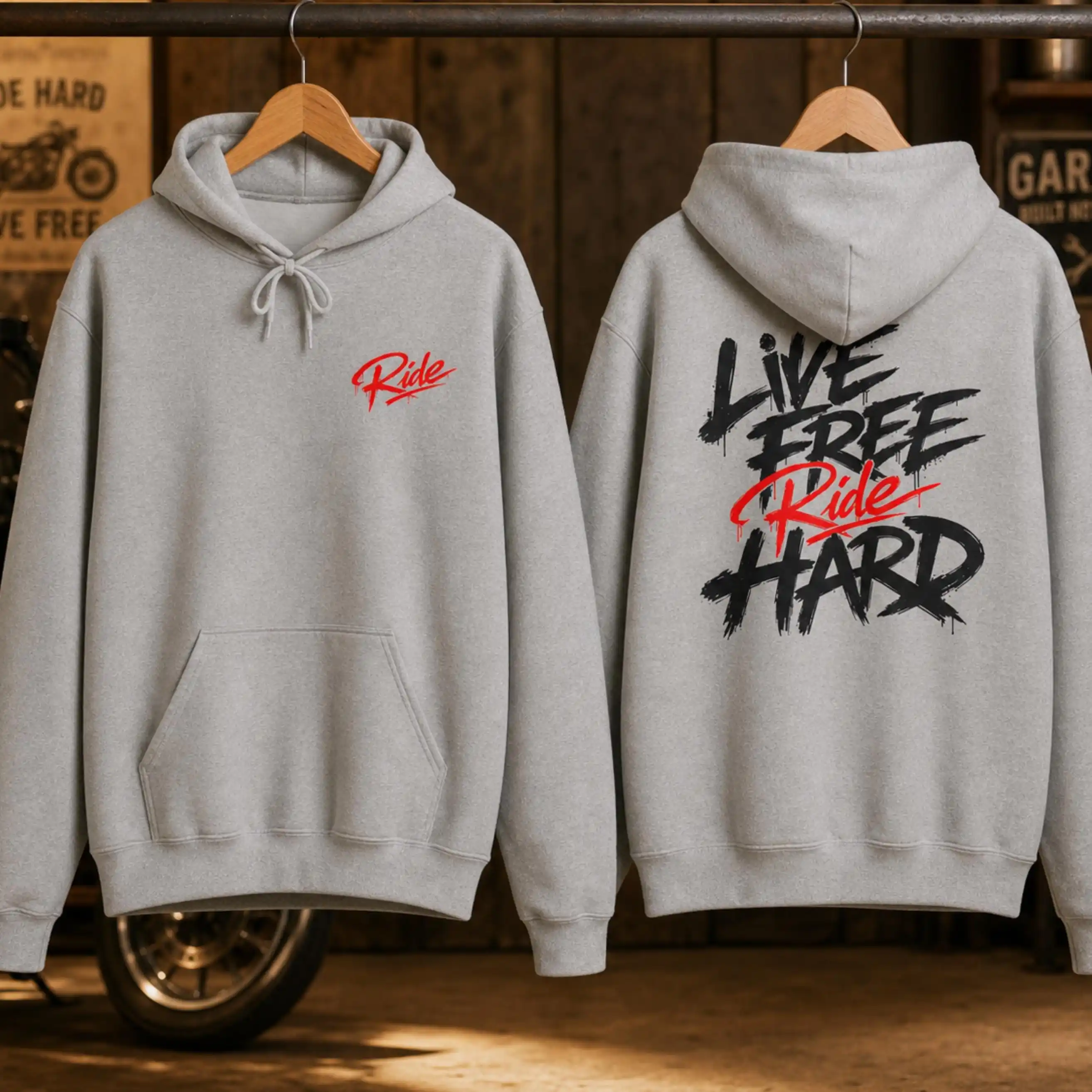 Live Free Ride Hard Motorcycle Hoodie  Biker Gift  Ride Hard Freedom Hoodie  Streetwear Moto Gear