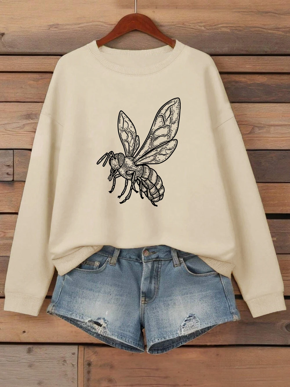 Starke Mücken Druck Sweatshirts Frauen Fleece Warme Casual Hoodies Crewneck Lose Kleidung Winter Sportliche Frau Pullover