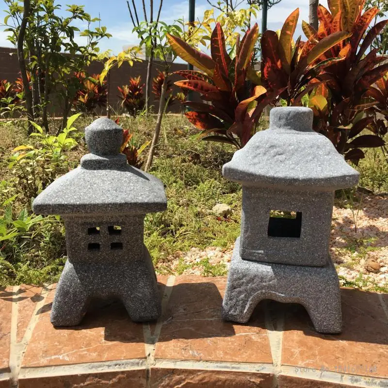 Productos de decoración para patio, lámpara de imitación de piedra de cerámica japonesa, adornos de imitación de mármol, ladrillo rojo, farol de jardín japonés