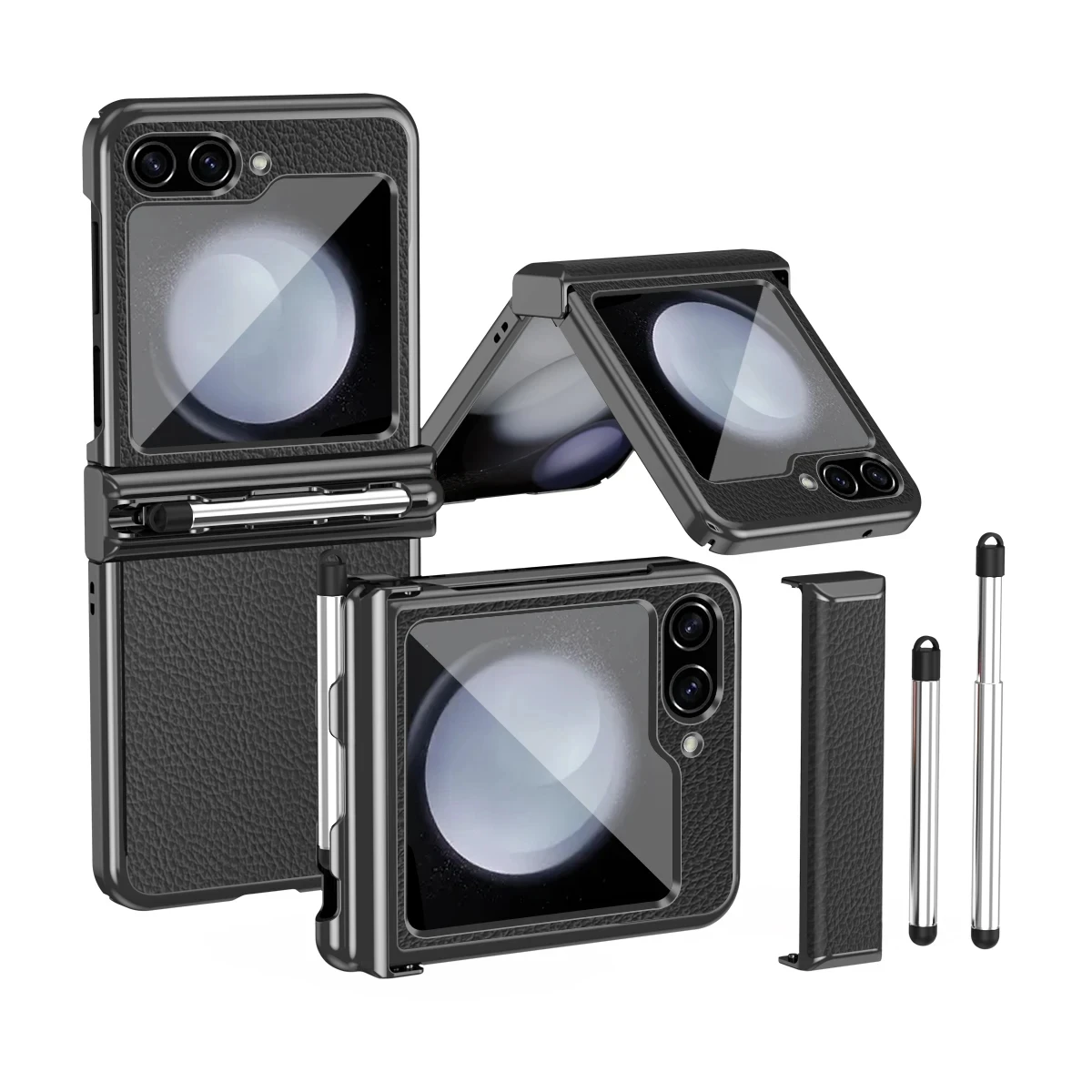 For Samsung Galaxy Z Flip5 Case Luxury Leather Case with Telescopic Pen Full Coverage Cover Case For Galaxy Z Flip 5 Cover