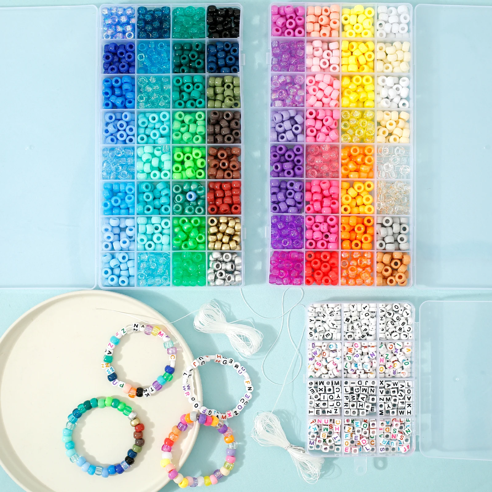 1977Pcs Pony Beads Kit for Bracelet Making 64 Colors 9mm Kandi Beads Set Plastic Pony Beads Bulk with 375pcs Letter Beads