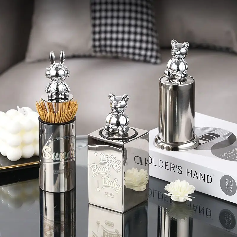 Creative Automatic Pop-up Toothpick Holder Stainless Steel Cartoon Toothpick Dispenser Home Living Room Toothpick Storage Box