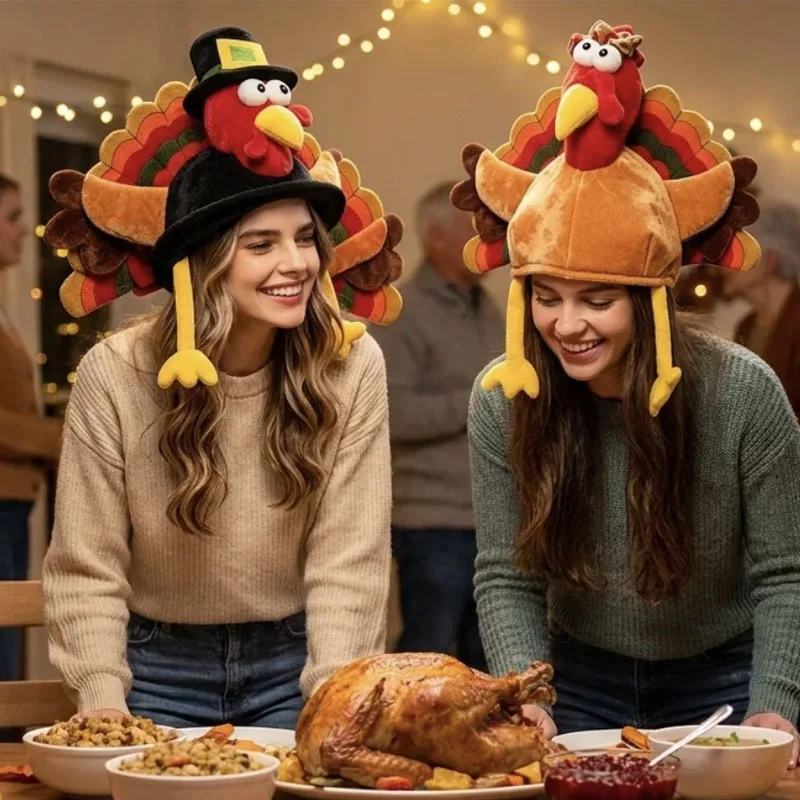 Funny Plush Turkey Hat,Thanksgiving Party Costume Headwear, Family Dinner Party Cute Turkey Head Hat,Holiday Photo Props