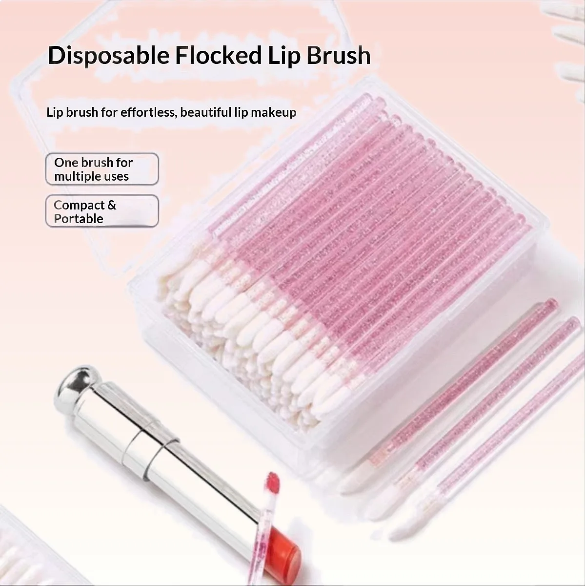 Disposable Lip Brush Stick Portable Multifunctional Flocking Makeup Brush Lip Glaze Applicator