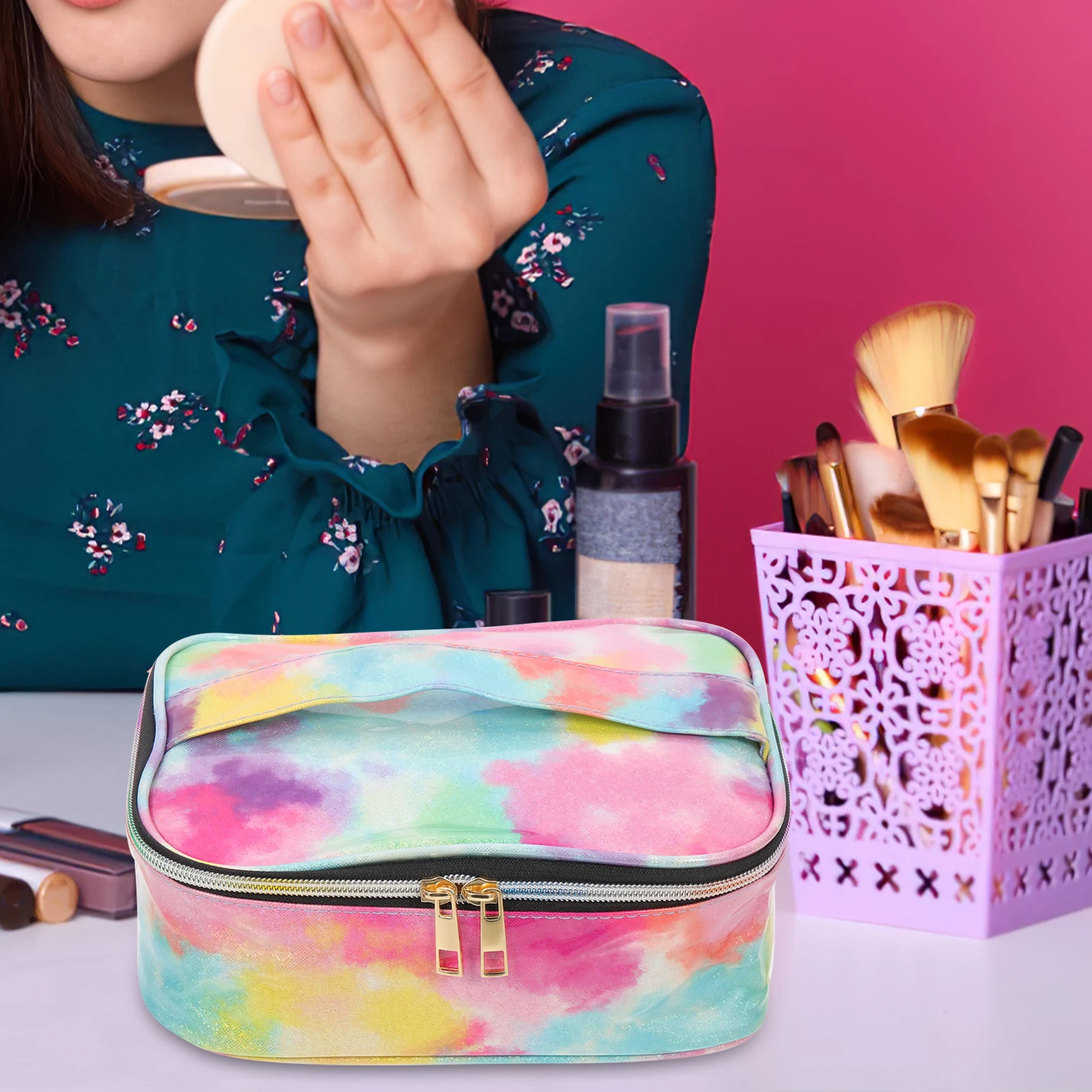 

3Pcs Tie-Dye Makeup Bag Set Portable Storage Pouch Travel Toiletries Organizer Sundries Holder Bag