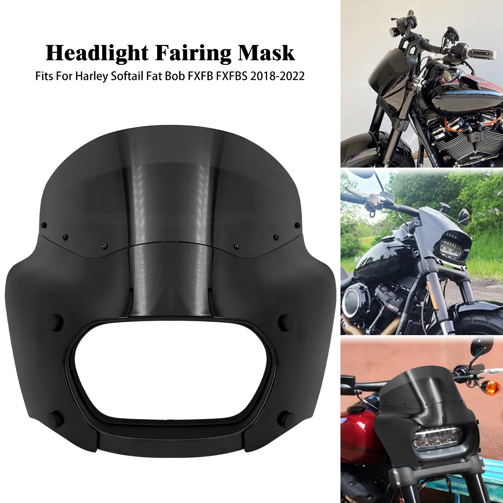 

Motocycle ABS LED Light Headlight Fairing Cover Headlamp Front Cowl Black For Harley Softail Fat Bob FXFB FXFBS 2018-2021 2022