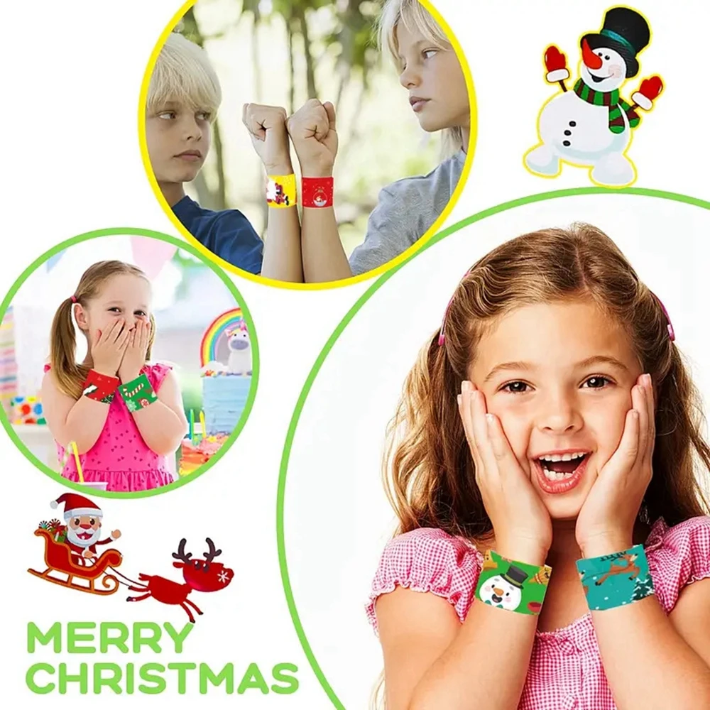 Christmas Xmas 24PCS for Kids Santa Claus Snowman Slap Bracelets Party Favors Toys Wristband Stocking Stuffers Gifts