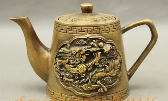 Marked Chinese Bronze Auspicious Lucky Ball Water-Dragon Statue Teapots Wine Pot