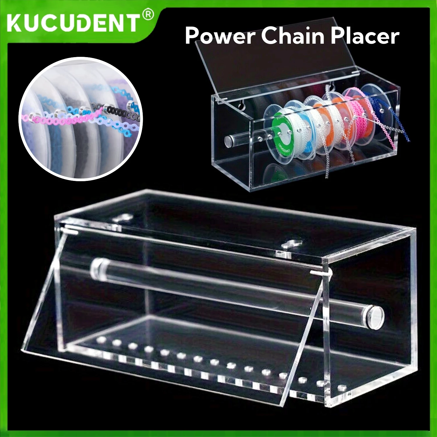 

Dental Orthodontic Power Chain Box Acrylic Rubber/Ligature Chain Dispenser & Holder Multifunctional Placing Tool