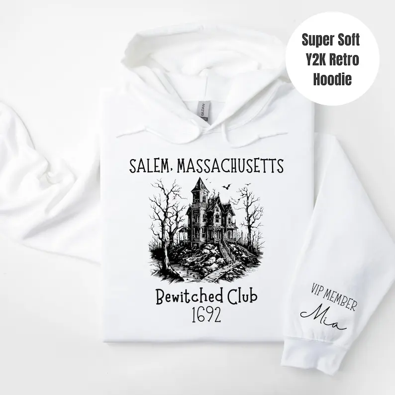 Custom Bewitched Club Salem Hoodie, 1692 Witch Sweatshirt, Halloween Hoodie, Witchcore Love Gift Idea, Dark Wicca Longsleeve, Tr