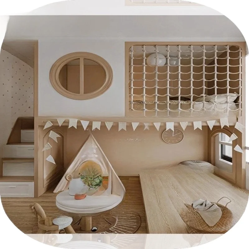 Tempat tidur anak modern bergaya mewah, ranjang susun tingkat atas dan bawah untuk anak perempuan, tinggi 1,2 meter, dengan tangga dan kabin.