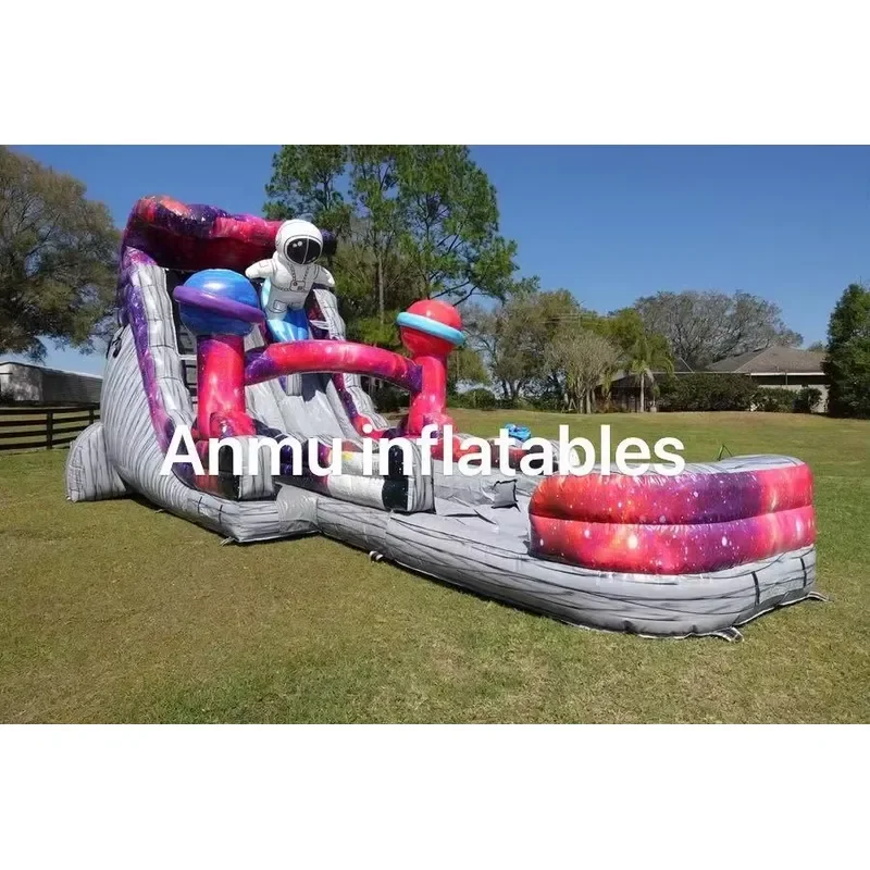 Outdoor Custom-made Space-themed Inflatable Water Slide with Double Lanes and a Children's Swimming Pool