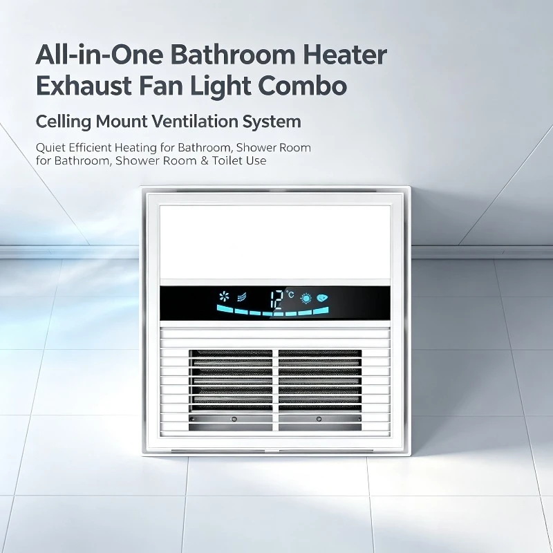 All-in-One Bathroom Heater, Exhaust Fan Light Combo, Ceiling Mount Ventilation System with Quiet Efficient Heating