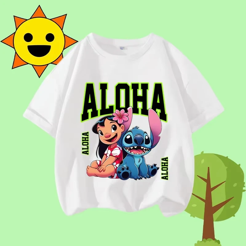 

Stitch Cartoon Print Children's Round-neck Short-sleeved Casual Shirt - Disney Summer T-shirt Boys' and Girls' Sports Shirt