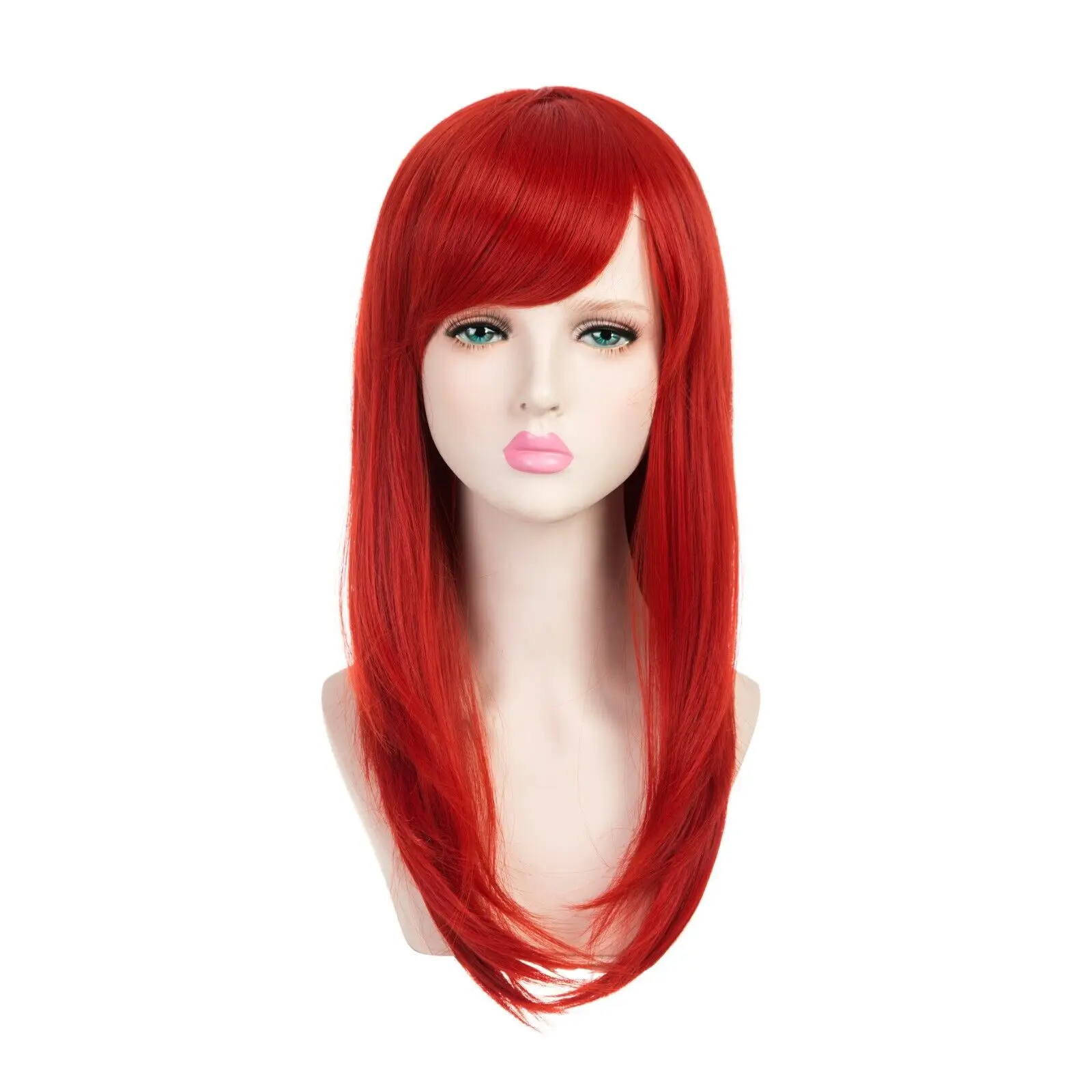 OneDor-Peluca de pelo Kanekalon liso de cabeza completa, 20 pulgadas, Rojo