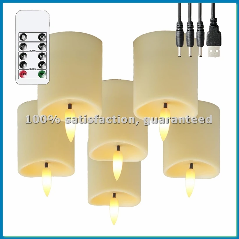 LED Candles, Flickering Flameless Candles,Rechargeable Candle, Real Wax Candles with Remote Control, Milky White-A73M