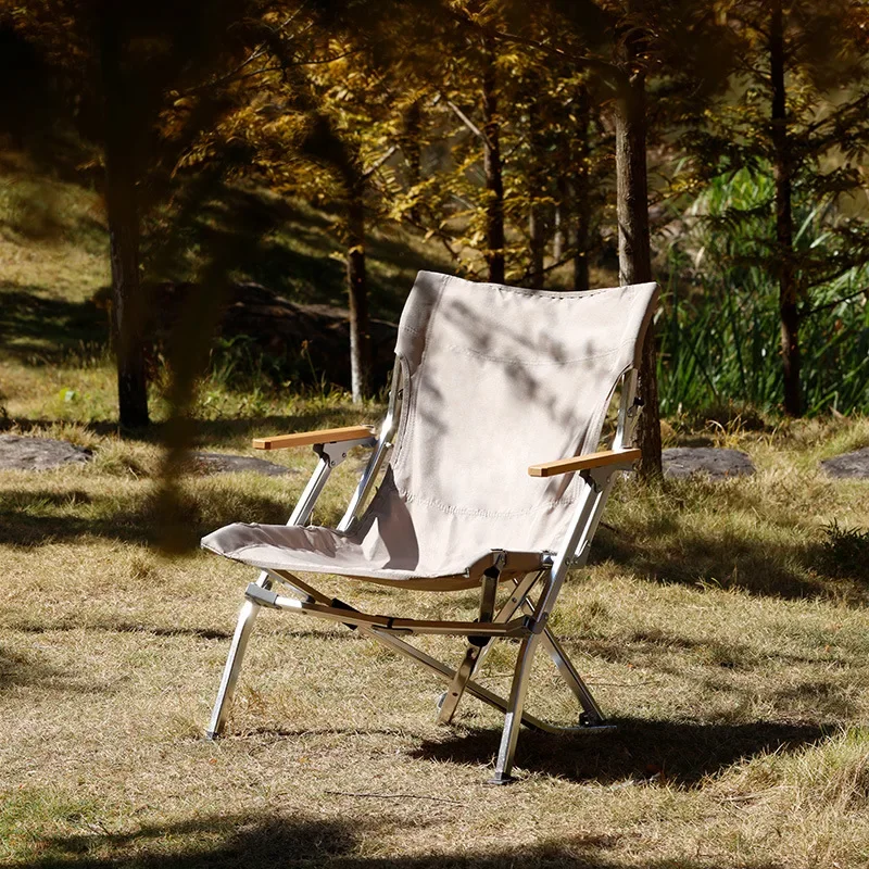 Silla plegable para acampar al aire libre, respaldo alto, reclinable, aleación de aluminio, reposabrazos portátil, silla de playa