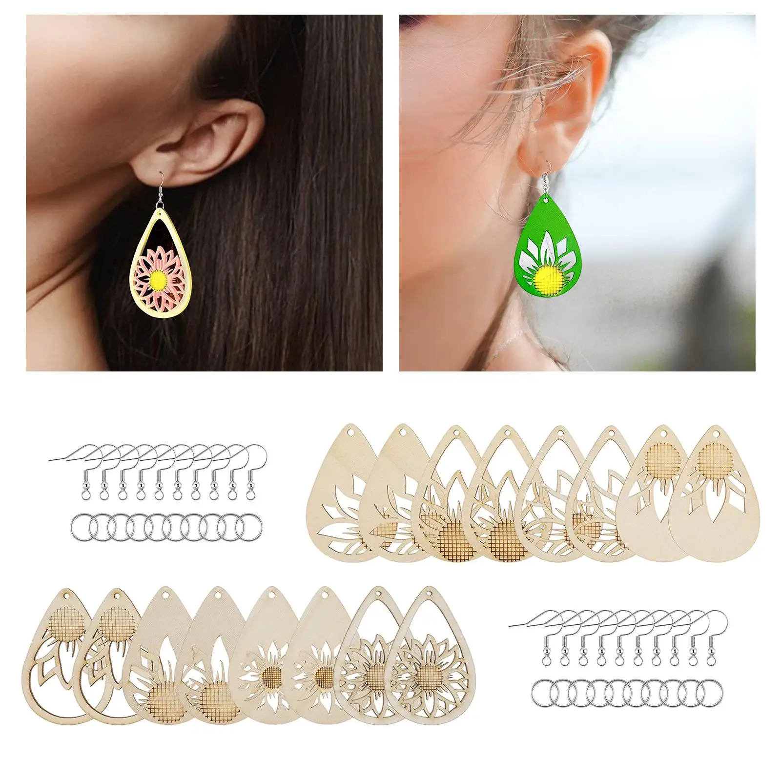 182Pcs Unfinished Wooden Earrings Charms Cutout Jump Rings Jewelry Making