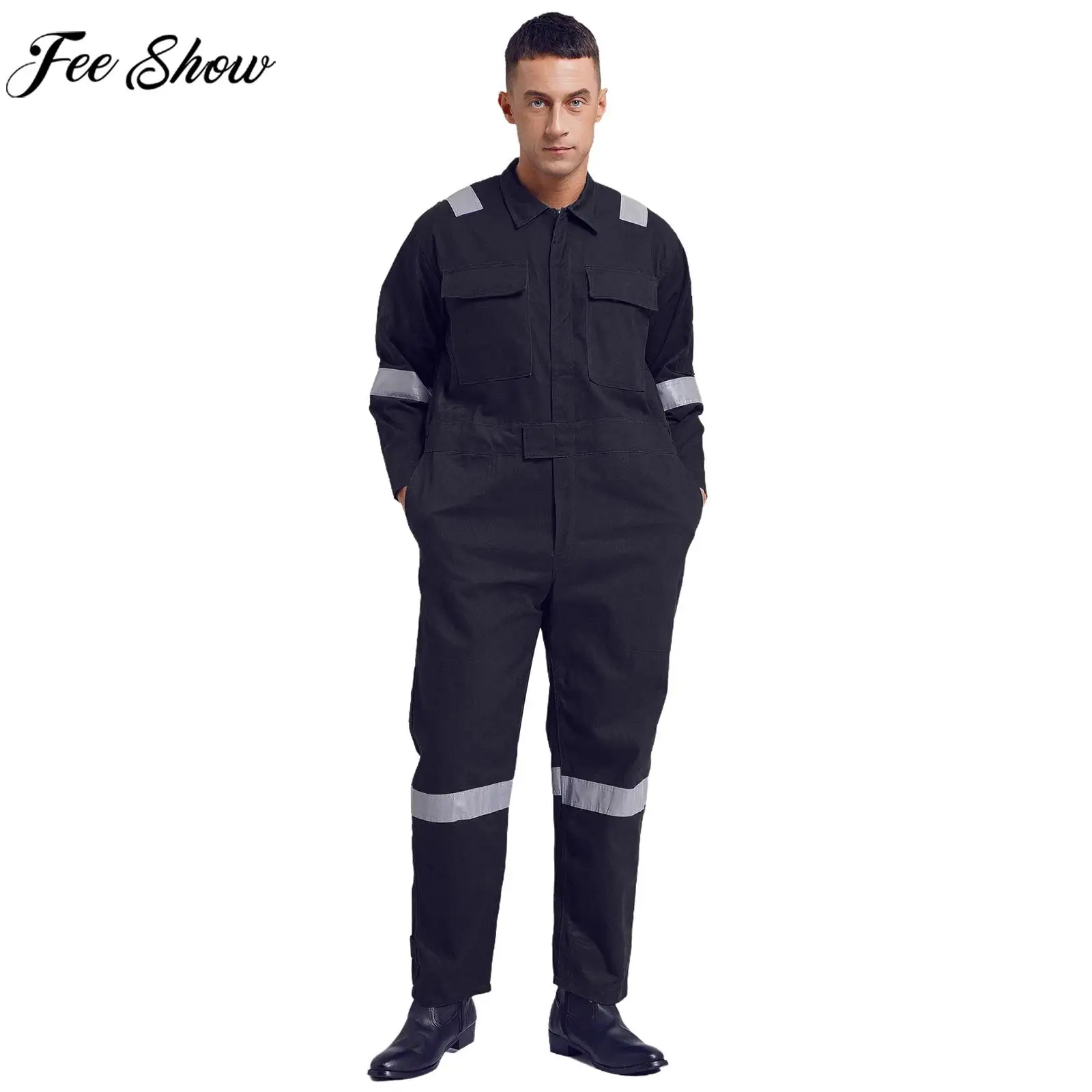 

Adult Long Sleeve Work Overalls 100% Cotton Reflective Strips Dust-free Jumpsuit Coveralls Factory Maintenance Workshop Uniform