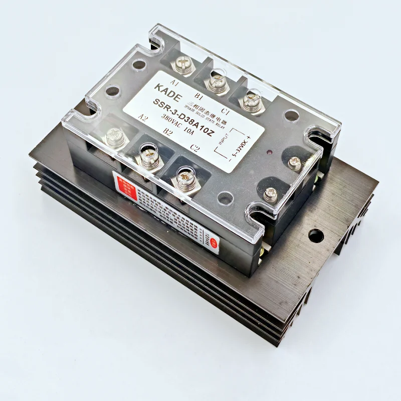 DC 5-32V to AC 380V 10A Three Phase SSR Solid State Relay w Black Heat Sink