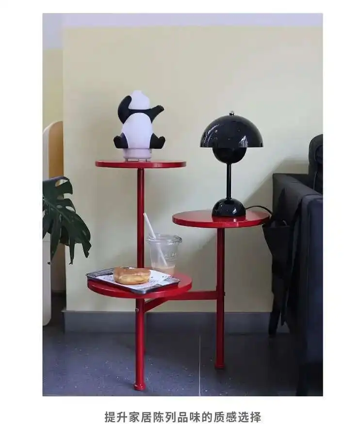 

Iron Multi-layer Corner Table Movable Living Room Red Round Metal Side Table Shelf Balcony Flower Stand Table Bedroom Tables