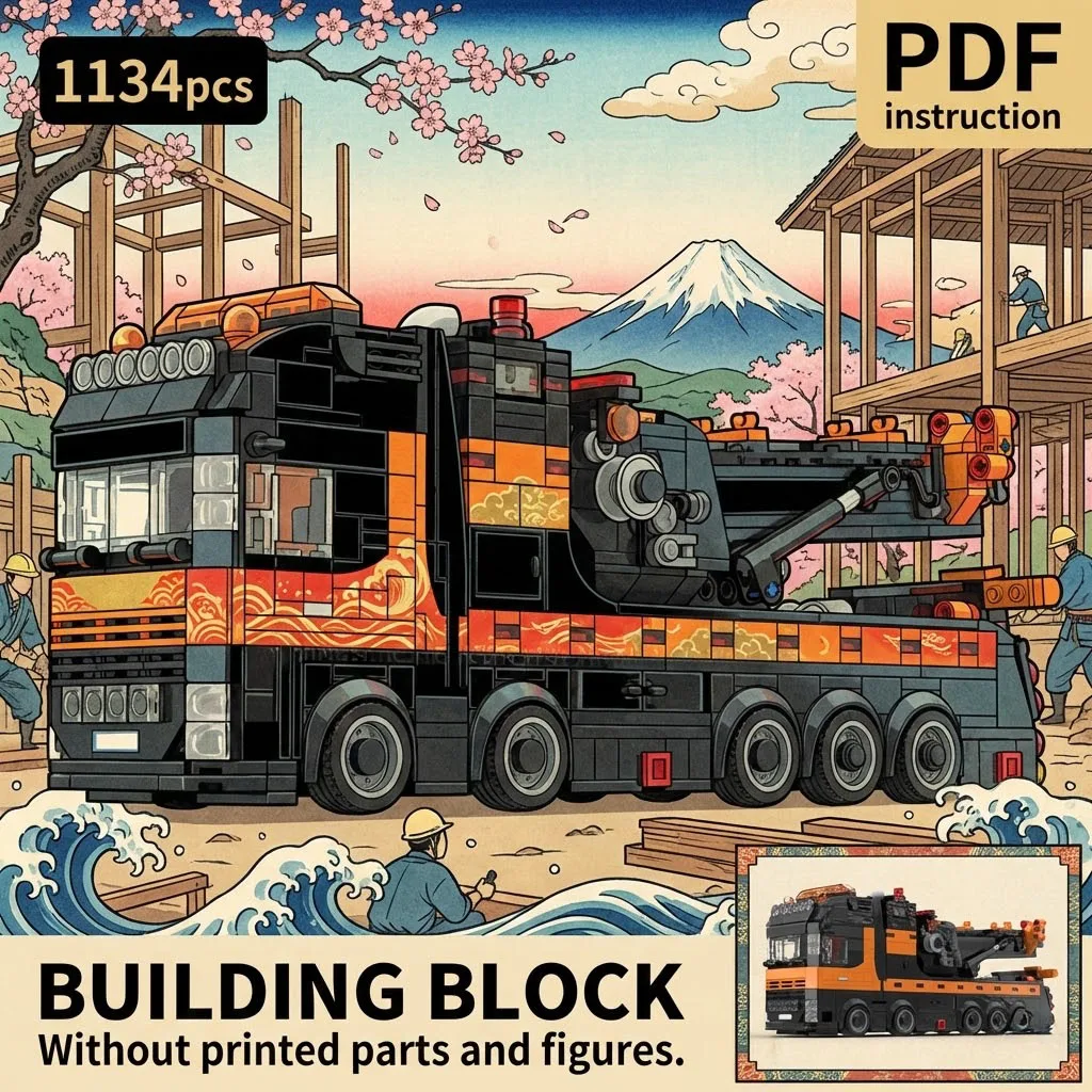 

Engineering Style 8 Axle Heavy Recovery Tow Crane Truck MOC Block Model with Hydraulic Boom