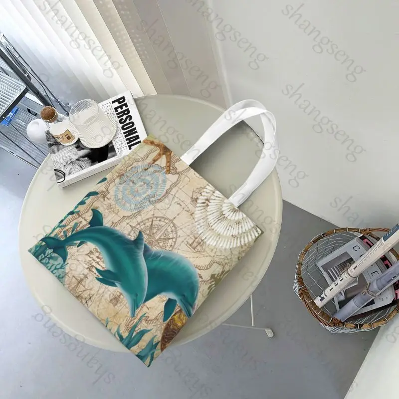 Turtle Octopus marine animal Tote bag fashion shoulder bag canvas handheld folding women's casual large capacity shopping bags