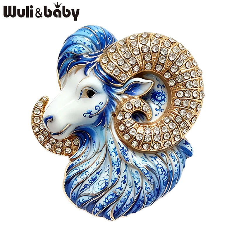 Wuli&baby Beautiful Goat Brooches For Women Unisex 2-color Rhinestone Charming Year Of the Goat Zodiac Animal Party Brooch Pins