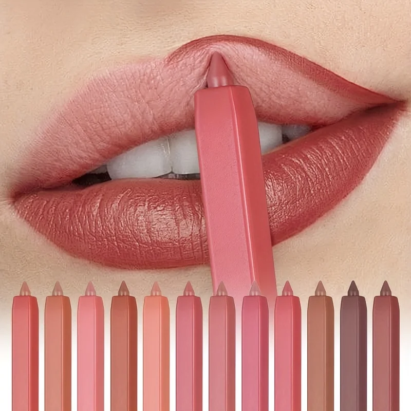 Delineador de labios de larga duración, 12 colores, resistente al agua y al sudor, fácil de colorear, sin decoloración, brillo de labios, maquillaje de belleza