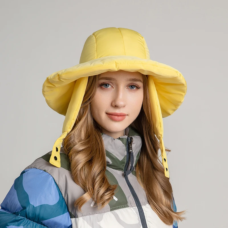 

Winter Button-Fastened Bucket Hat with Ear Flap Adjustable Chin-Clasp Design Ushanka Outdoor Activities Camping Ice Fishing Cap