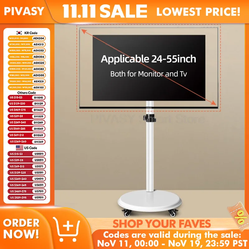 Adjustable Mobile TV Stand Rolling Cart with 360 Rotation for 24 27 32 43 Inch Screens Heavy Duty Floor Monitor Mount Office Use