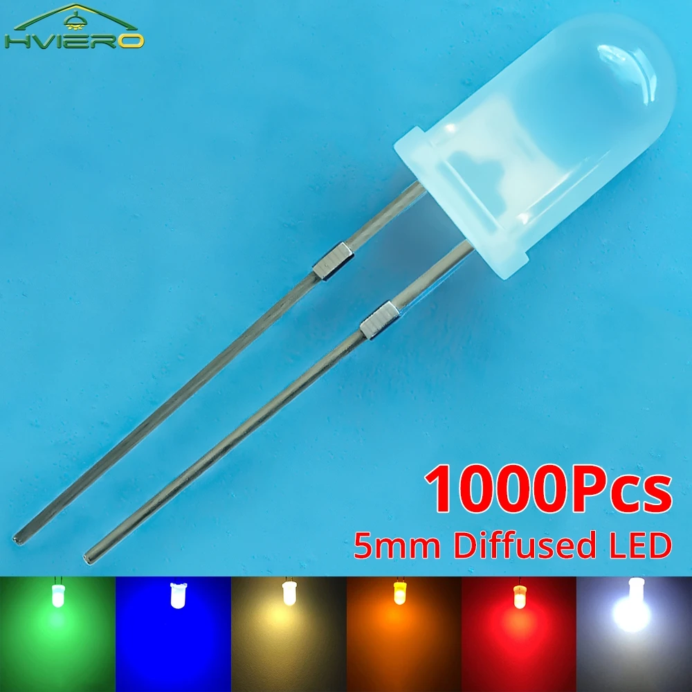 

500/1000X Diffused Round Diodes Lamp Decorate Lights Beads 5mm White Red Green Blue Yellow Warmwhite Light-emitting Water Clear