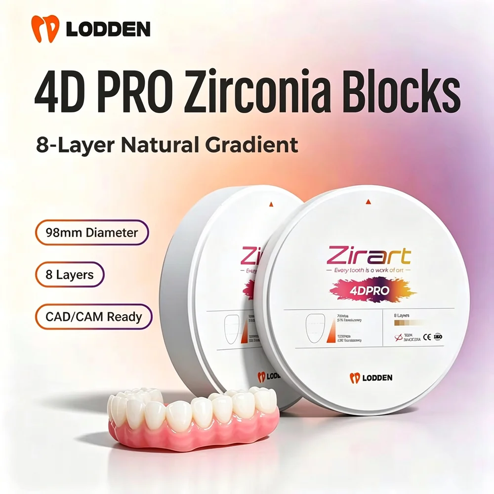 LODDEN 4D Pro Blocs de Zircone Multicouche pour Laboratoire Dentaire, 8 Couches, pour Couronnes et Ponts CAD/CAM, 98x10-25mm, Haute Résistance 43%-57%