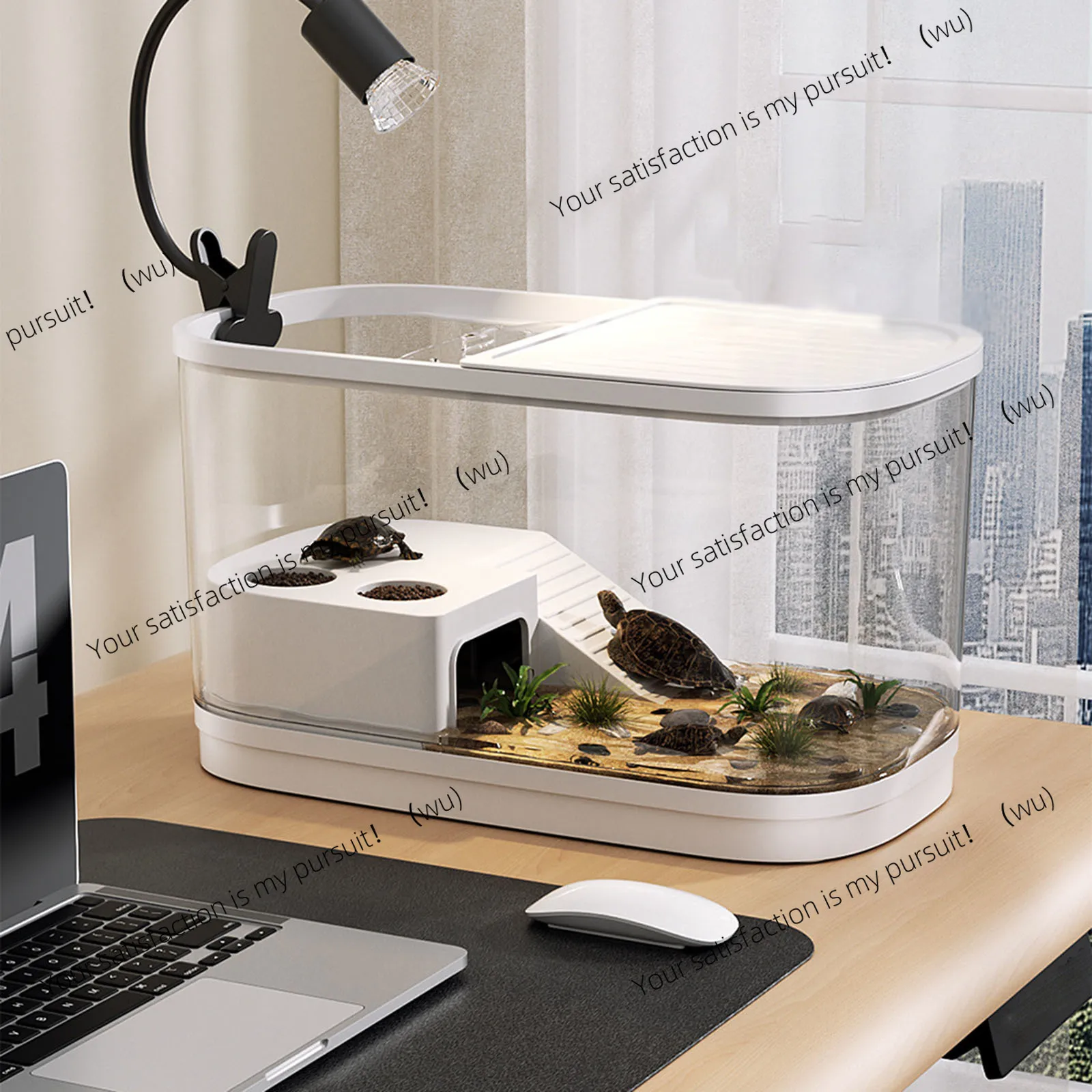 Turtle Aquarium Tank Starter Kit - Tortoise Enclosure with Multifunctional Basking Ramp Breeding Area Climbing Supplies