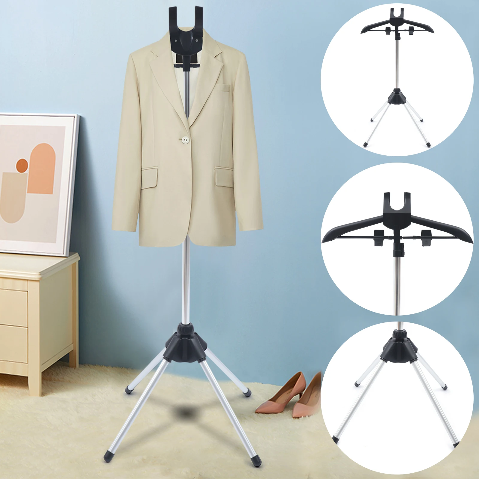 Portable Ironing Rack with Clamps, Adjustable Height 360° Rotatable Aluminum Foldable Steamer Stand for Travel Home