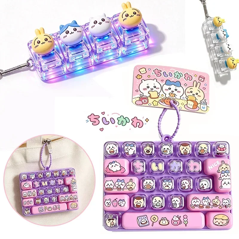 HOT Chiikawa Series 26-Key Keychain Caps Clicker 4 Keys Light Up Pendant Cute Hachiware Usagi Stress Relief Toy Bag Charm Gift