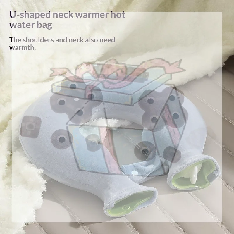 【CC】U Shaped Neck Hot Water Bag With Soft Crystal Velvet Cover Long Lasting Heat Retention For Neck Pain Relief