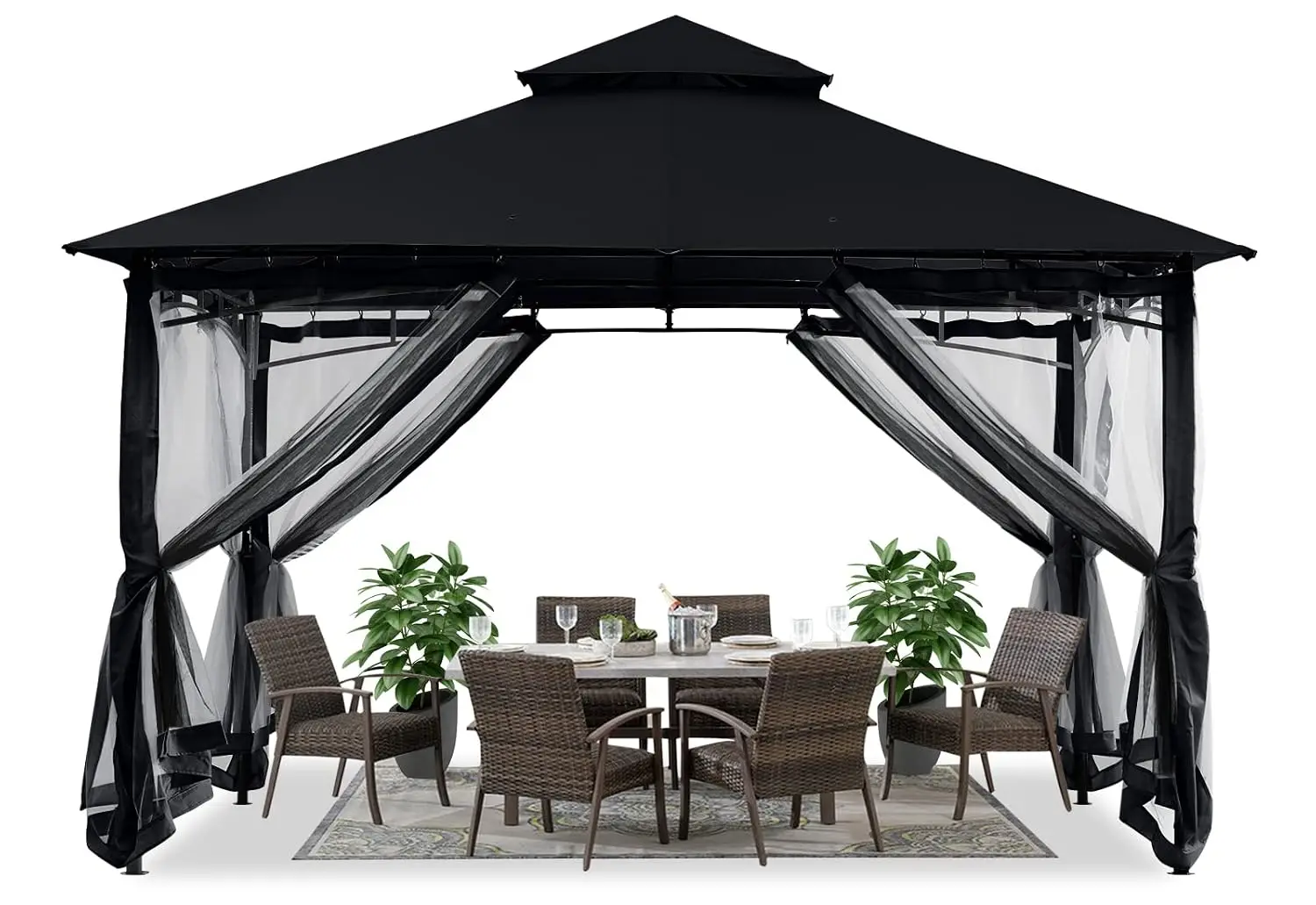 Gazebo 10x12 with Mosquito Netting for Patio Outdoor Garden, Black, Customized
