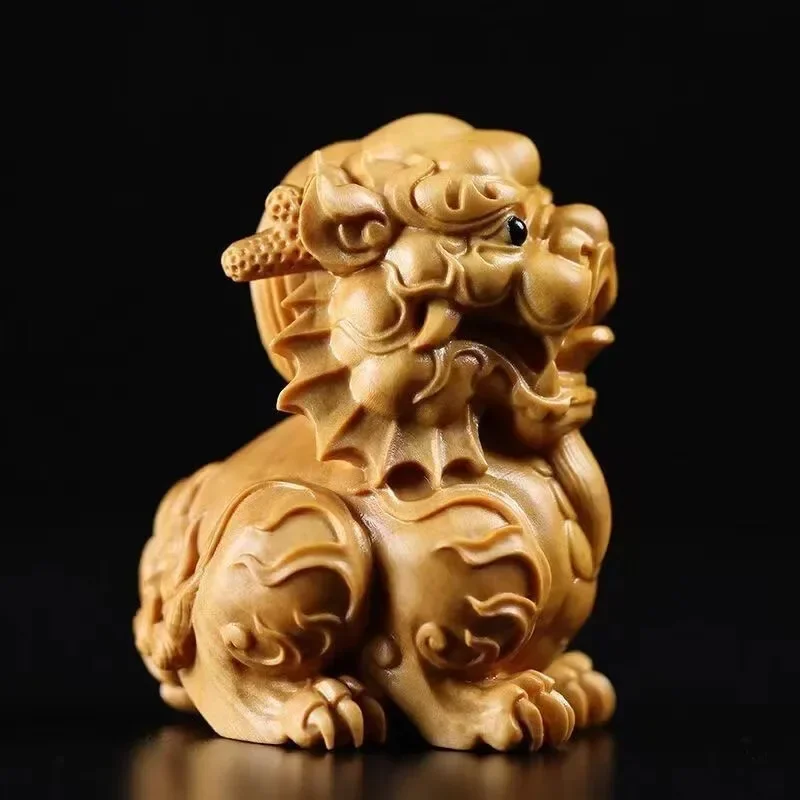 

Moyu Huangyang Wood Carving Handlebars Qilin Lucky Beast Wealth Attraction Crafts Playing Decorations Cliff Cypress Wood