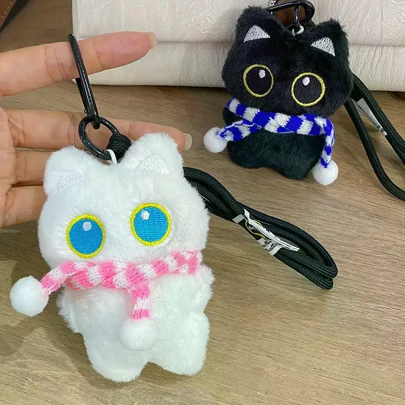 1Pcs Boneka Kucing Hitam Lucu Bermata Besar, Mainan Plush yang Dapat Diremas, Gantungan Kunci Boneka Kucing Hitam Kecil untuk Hadiah Ulang Tahun Anak Laki-laki dan Perempuan