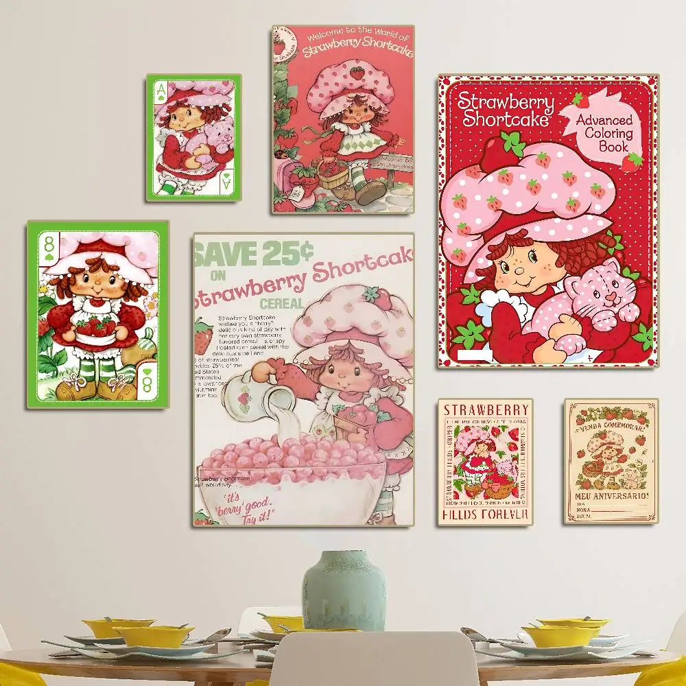 Animated Strawberry Shortcake Movie Sticky Posters Retro Kraft Paper Sticker DIY Room Bar Cafe Aesthetic Art Wall Painting