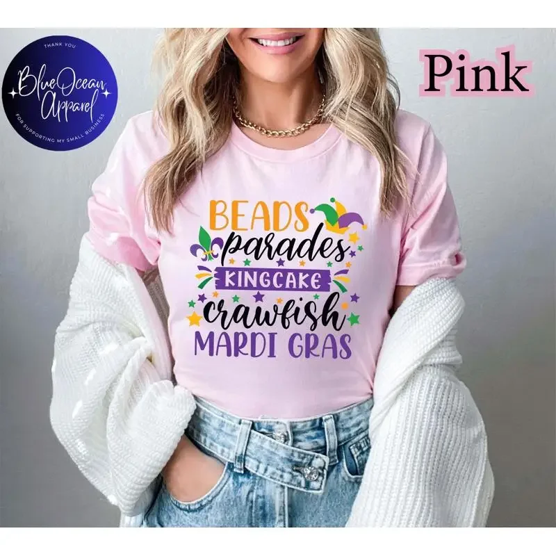 Beads Parades King Cake Crawfish T Shirt Trendy Mardi Gras Carnival Outfit Fun Shenanigans Party