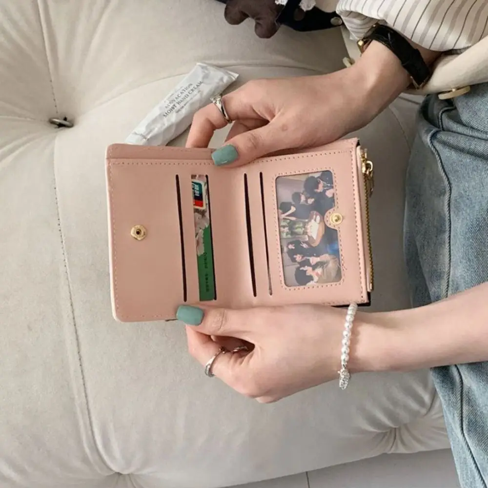 

Ins Solid Color Cat Ear Short Wallet Korean Style PU Leather Coin Purse Card Pocket Multi-card Slot Cute Card Bag Outdoor
