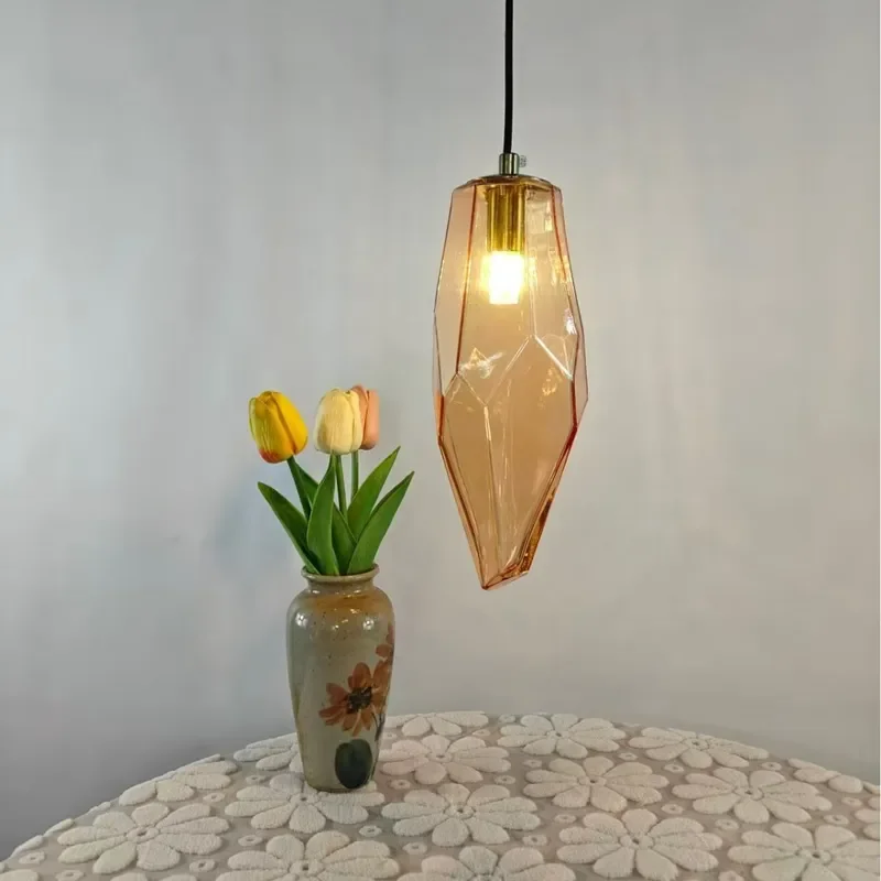 Nordic Iron Chandelier Simple Glass Pendant Light for Bedroom Bedside Restaurant Bar Creative Personalized Hanging Lamp Decor